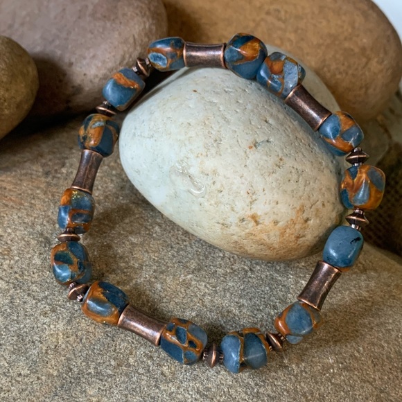 *SOLD* Madison Blue Agate & Copper Bracelet - Picture 3 of 3